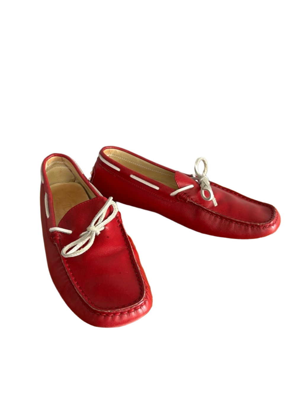Tod’s Red Leather Driving Loafers Woman’s Gommino Flats Leather Tie size 7 - Picture 2 of 8